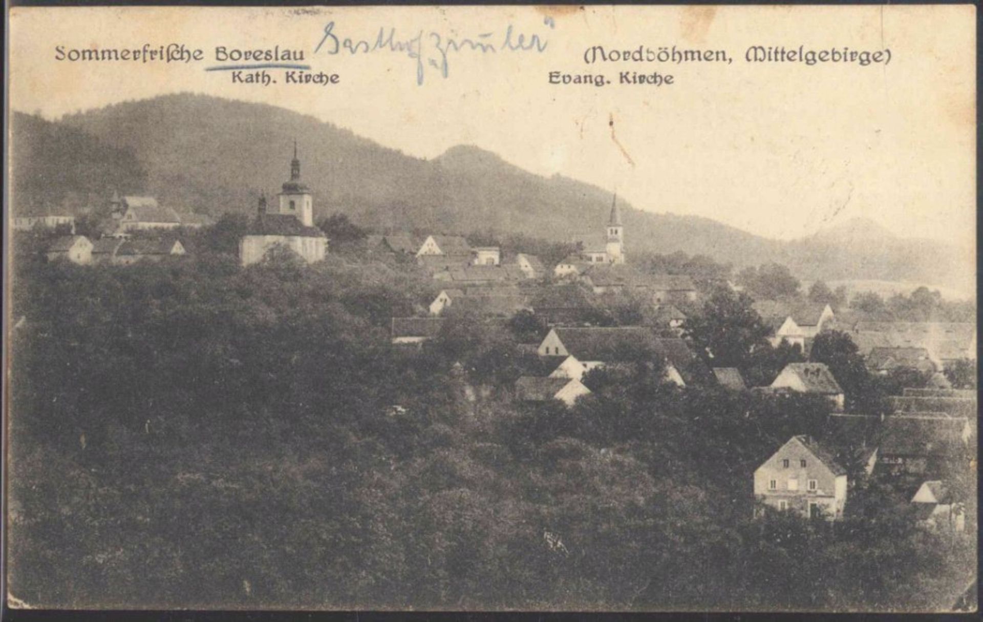 1925 Deutsche Gebiete, BORESLAU in Nordböhmengelaufene schwarz/weiß Ansichtskarte "SCHALLAN /