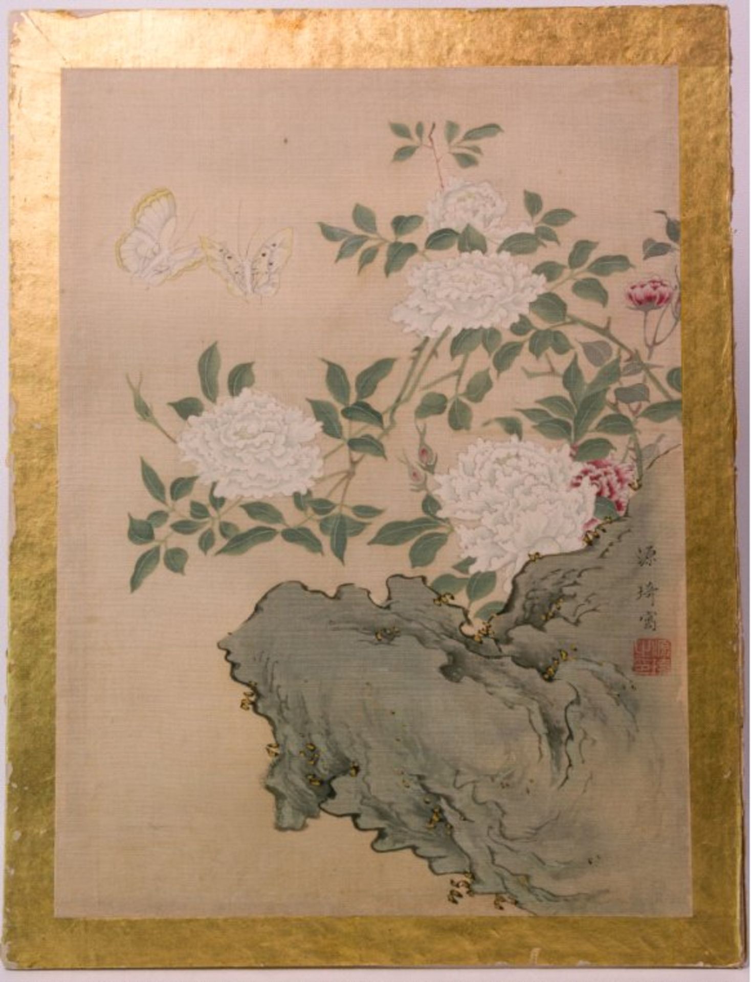 Seidenmalerei, Japan 19. Jh. Edo/Meiji-Zeitfeine Malerei, polychrome Blumenmalerei, mit