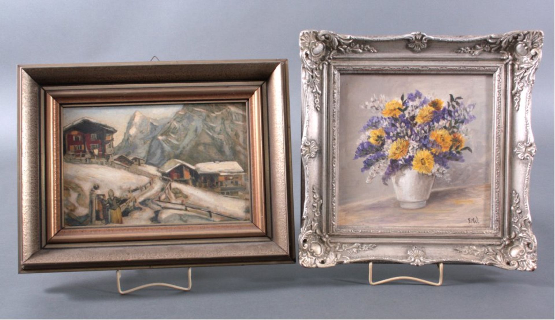 2 kleine GemäldeEin Blumenstillleben, Öl auf Karton, unten rechts signiertErna Maria Winkelmann,