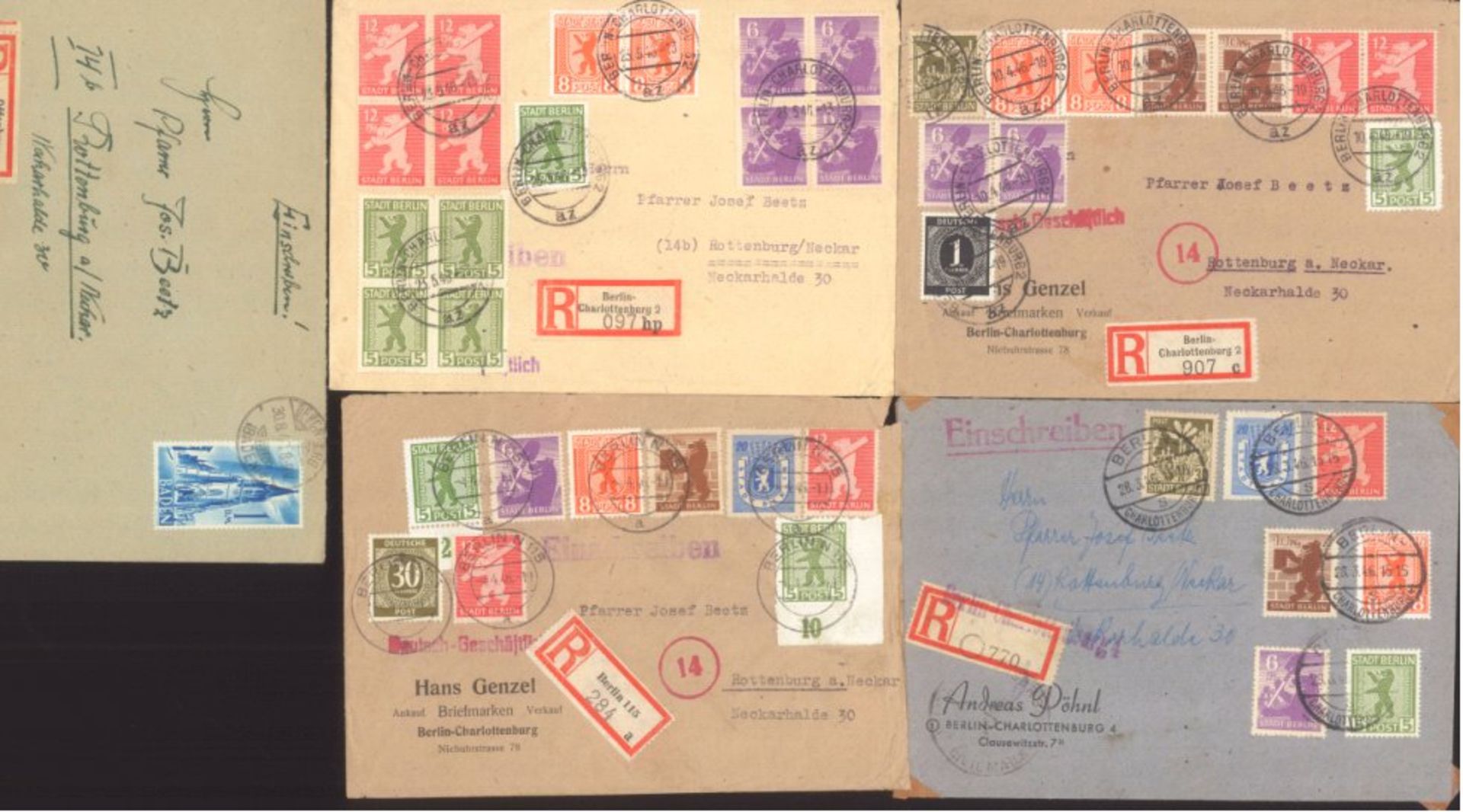 1946-1948, Belegelot; dabei SBZ-Bärenausgabean die 15 Bedarfsbelege, dabei 3 Briefe mit Marken