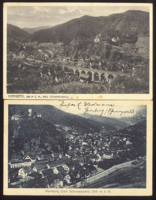 Deutsches Reich 1930/1931 HORNBERG im Schwarzwald2 gelaufene schwarz/weiße Ansichtskarten, je mit