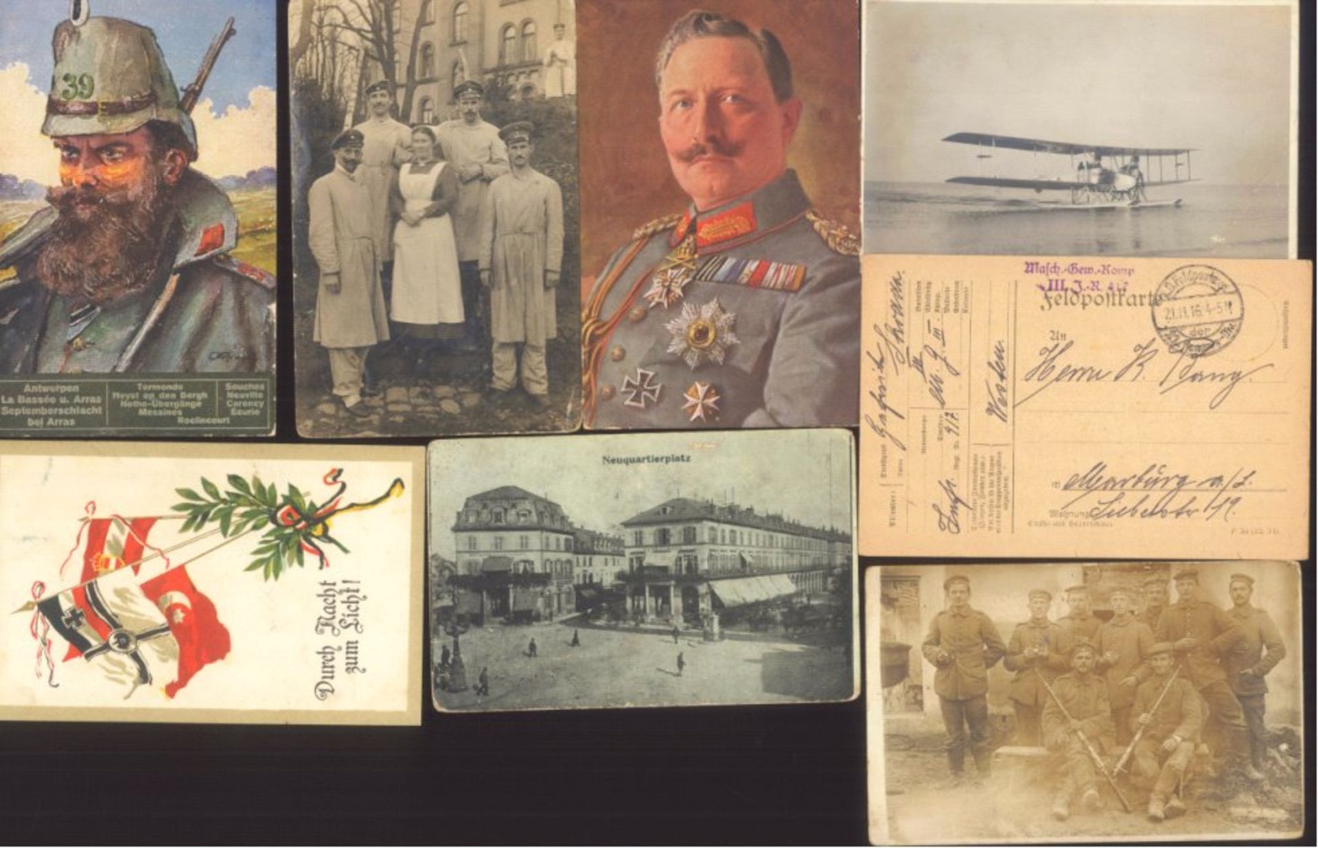 1915-1916 Feldpost I. Weltkrieg, dabei WASSERFLUGZEUG11 verschiedene Ansichts- und Fotokarten