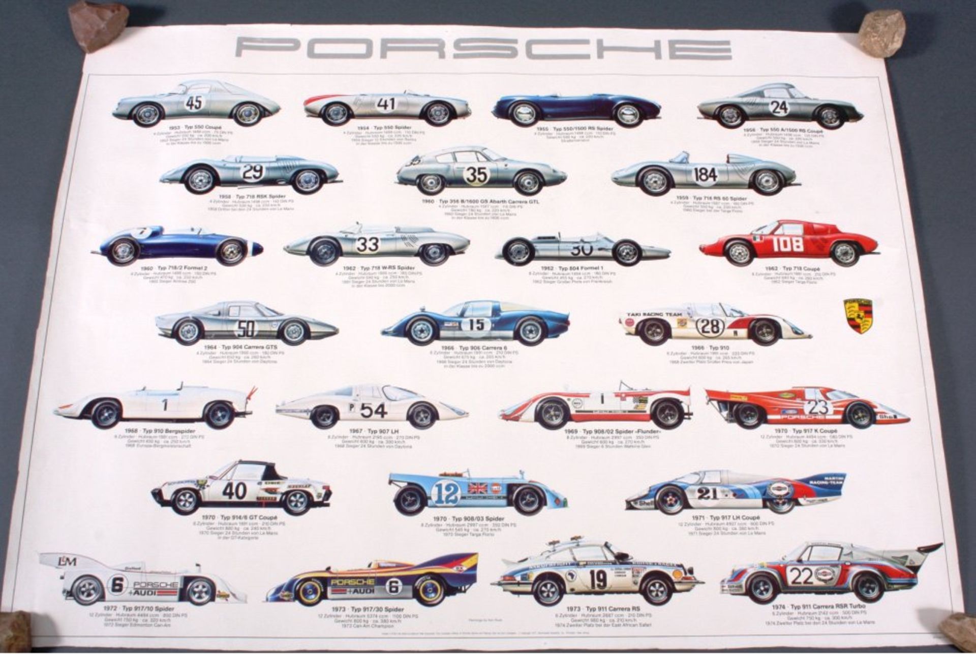 Poster mit der Porsche Modellchronik ab 1953 bis 1974ca. 68 x 90 cmMindestpreis: 20 EUR