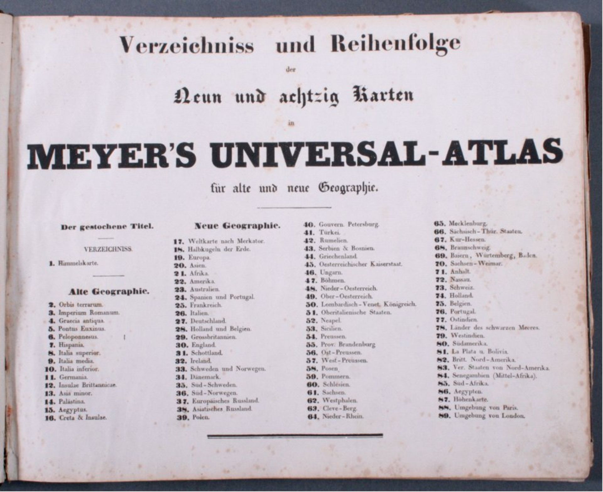 J. Meyer. Neuester Universal-Atlas für Alte u. NeueErdkunde, seltene Erstausgabe, soweit - Bild 3 aus 6