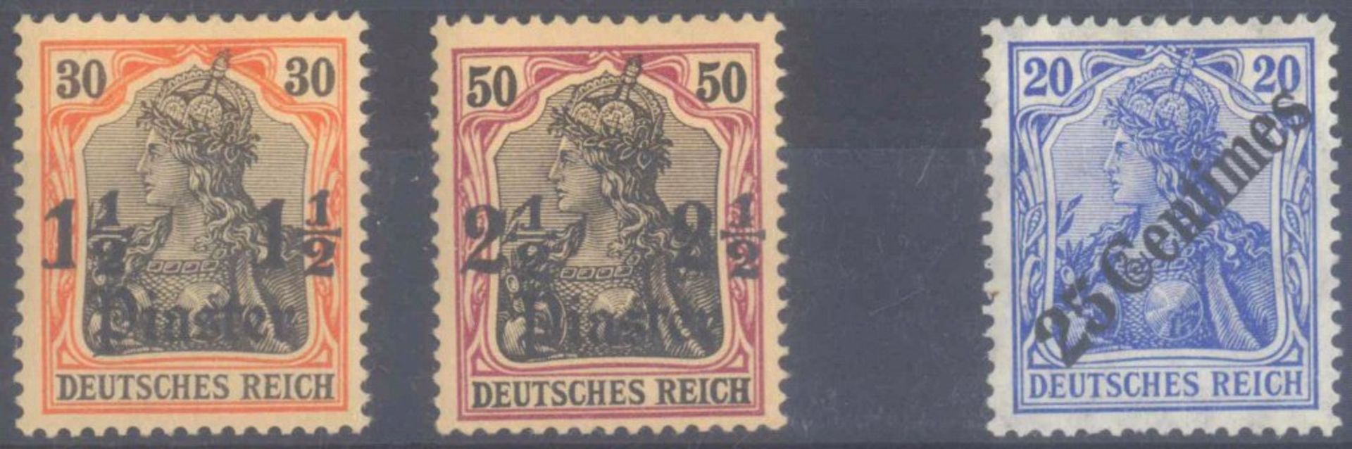 1905 Deutsche Auslandspost Türkei, 3 WerteMichelnummern 28, 30 und 50, je ungebraucht Pracht