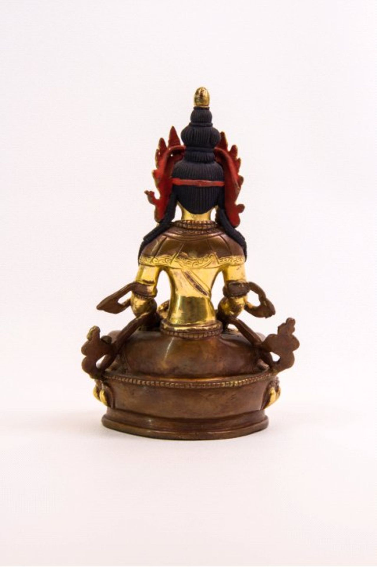 Der Transzendente Buddha Amitäyus, TibetBronze Feuervergoldet, Kopfkrone besetzt mit - Image 3 of 3