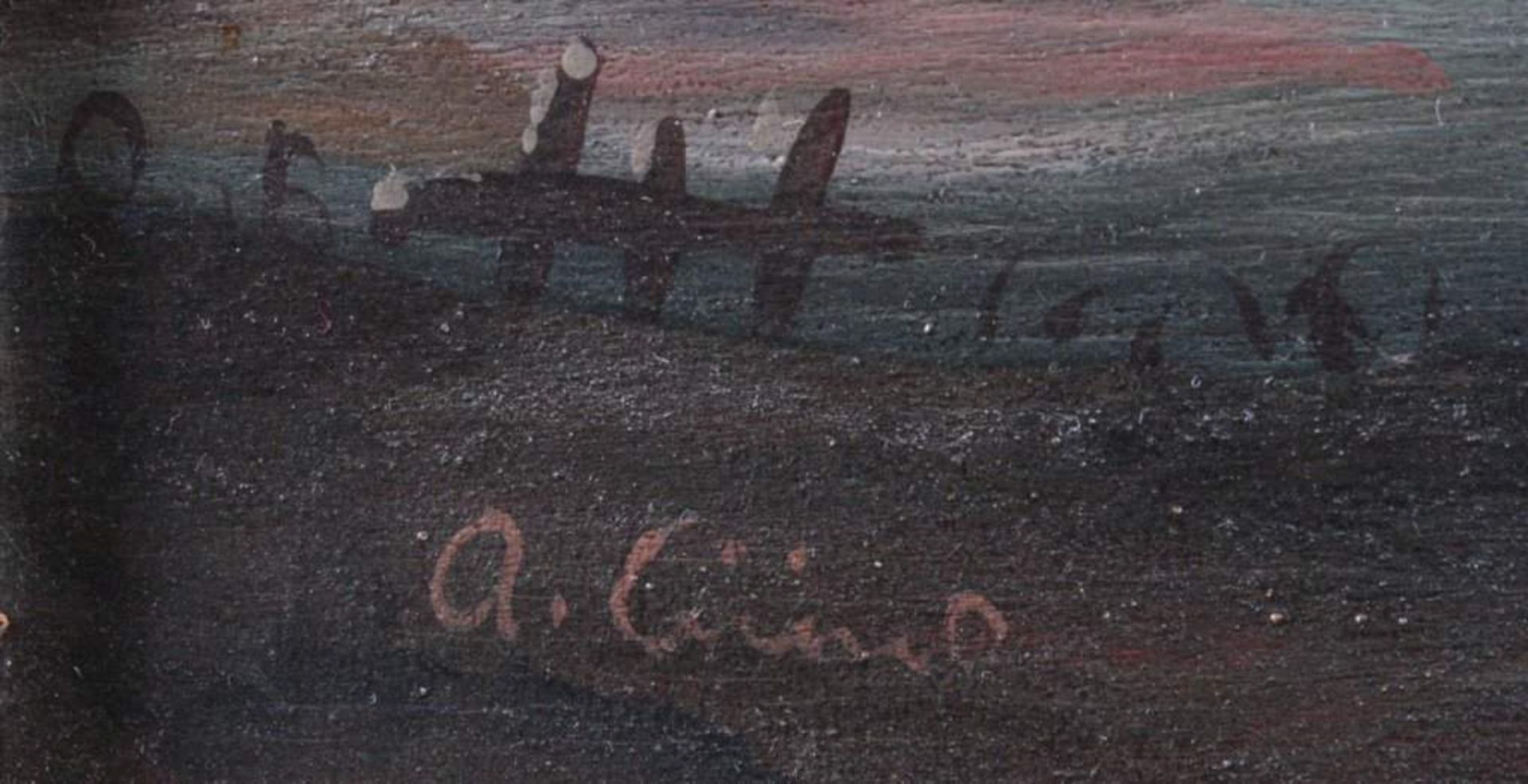 A. Corinio, Maler des 20. Jh.Öl auf Holz gemalt, Meeresbucht mit Segelbooten undPersonen, im Stil - Bild 3 aus 3