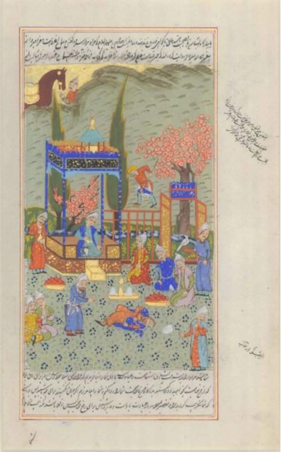 Miniaturmalerei aus Isfahan Anfang 20. Jh.Mit Auszug einer Geschichte wohl aus dem Schahname(