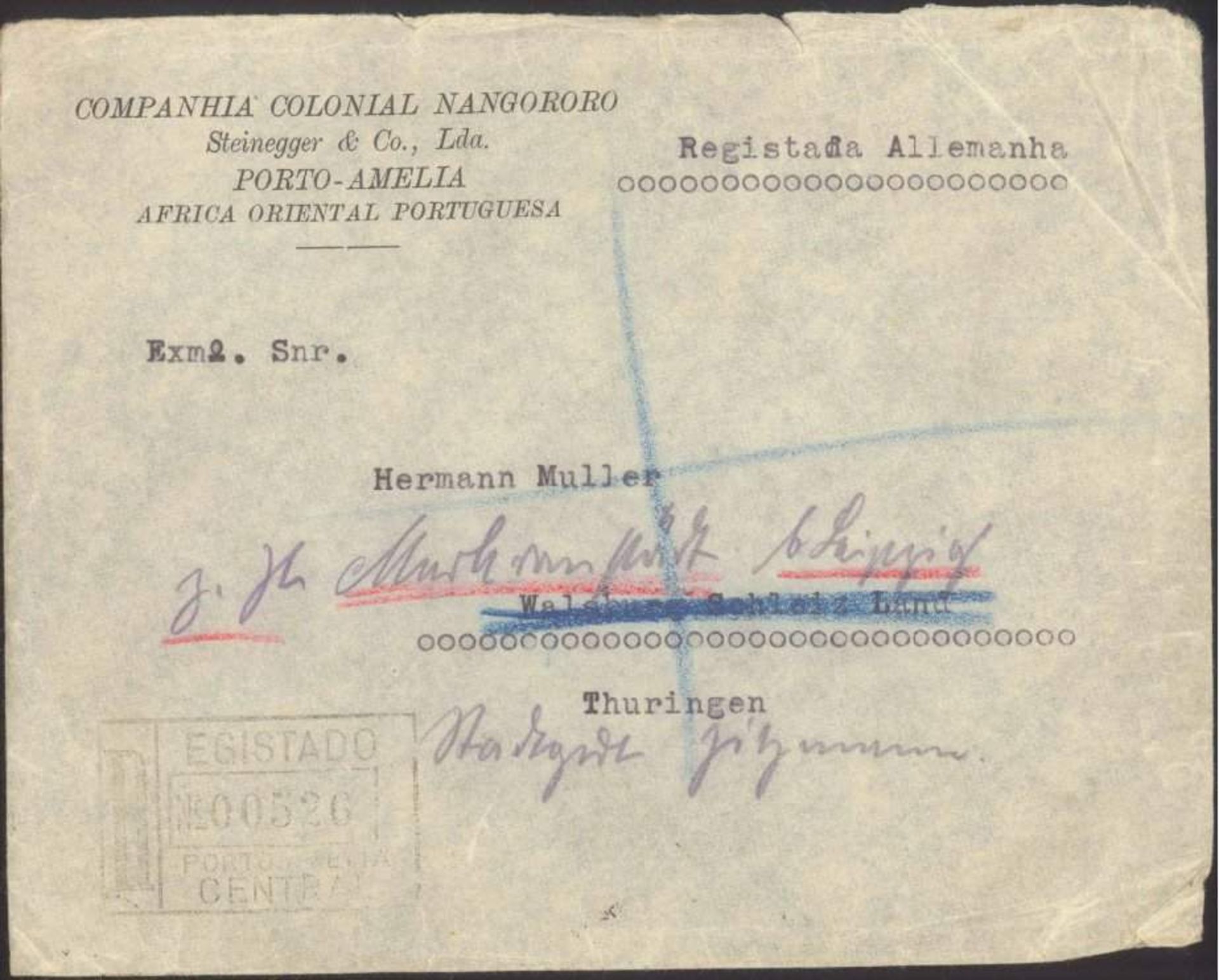 1933 Mozambique;Einschreiben von Porto Amélia (heute Pemba)nach Thüringen, rückseitig frankiert - Image 2 of 2