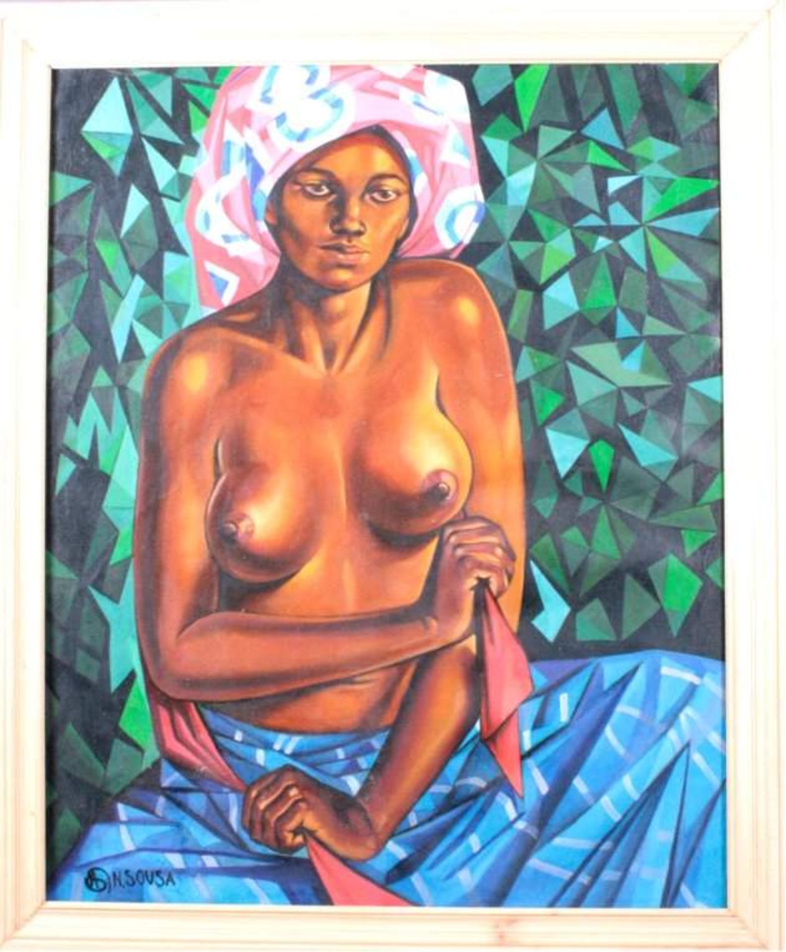 Albano Sousa 1921-1995, Afrikanerin mit nacktem OberkörperÖl auf Leinwand gemalt, unten links