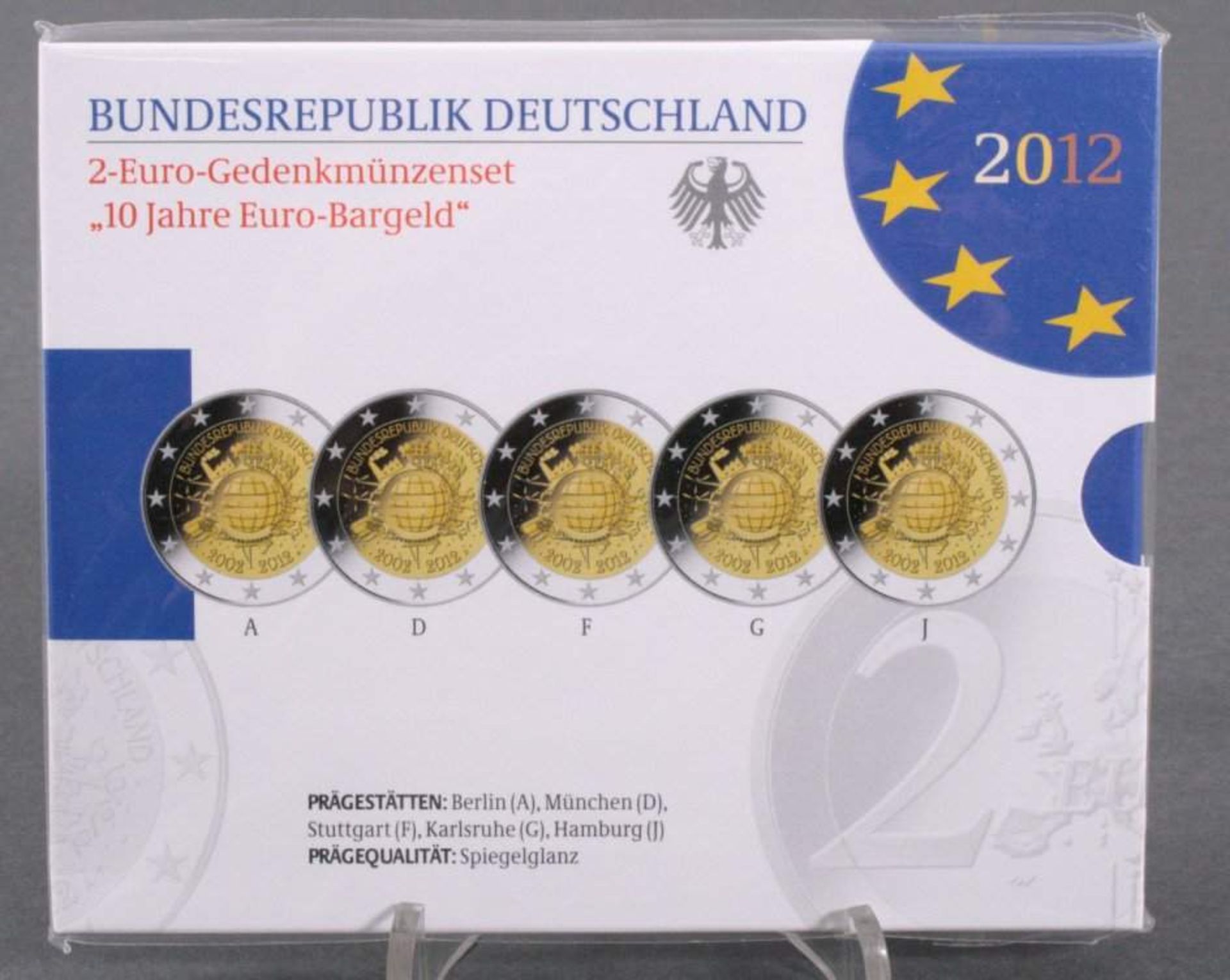 2 Euro Gedenkmünzenset 2012 10 Jahre Euroin allen 5 Prägeanstalten