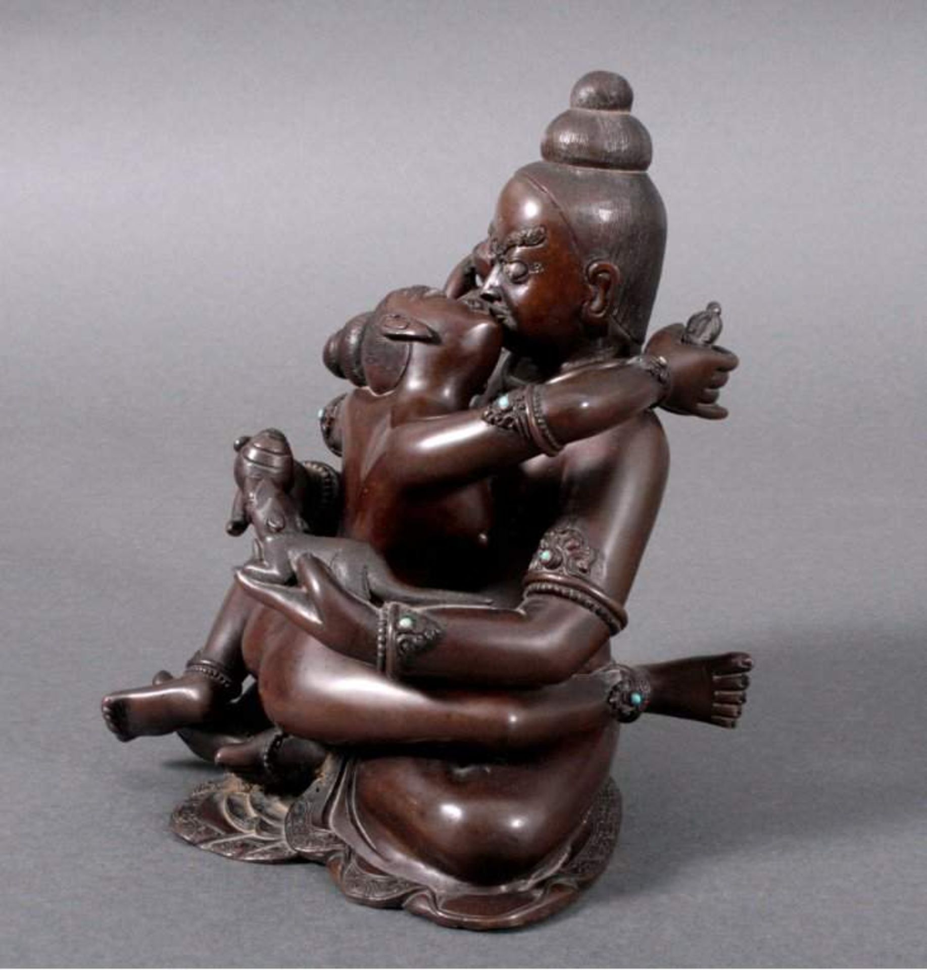 Bronzeskulptur, Indien2-teilige Skulptur, Vereinigung von Ying und Yang, dunklePatina, besetzt mit - Bild 2 aus 4