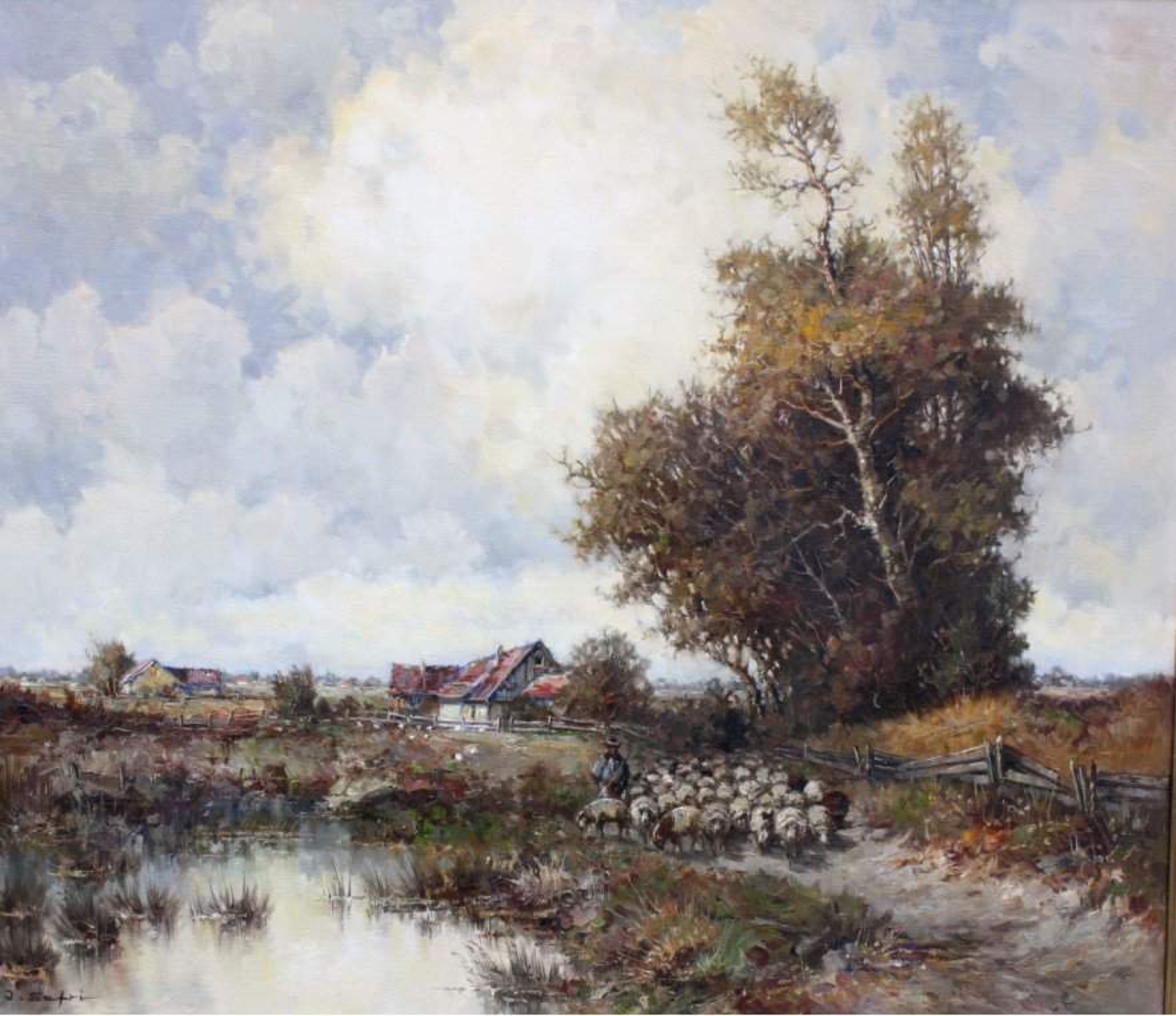 J.V. Sefri (1920-1960)Öl/Lwd., "Schäfer mit Herde am See und Bauernhof", signiertunten links,