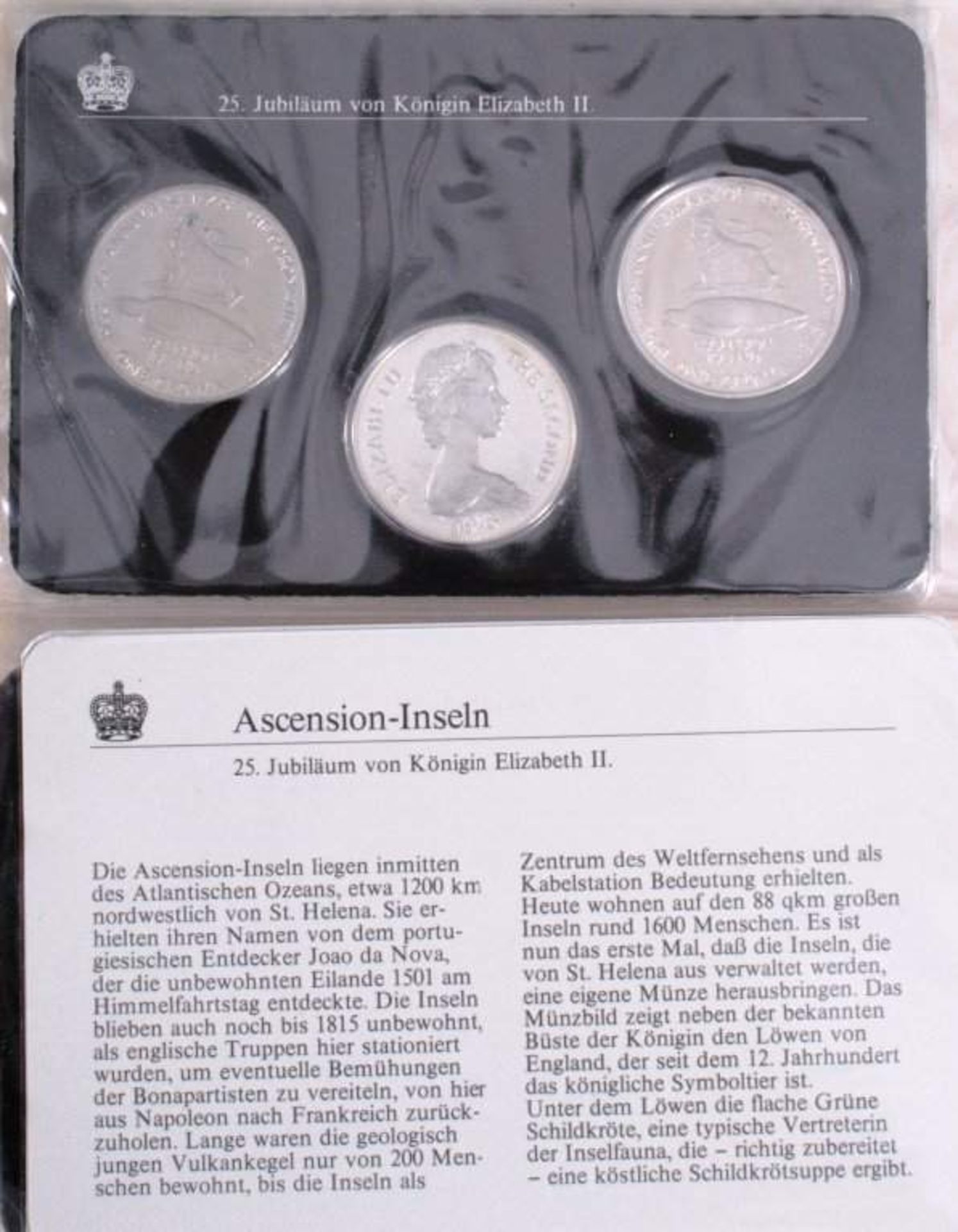 ASCENSION, 3 x 1 Crown 1978-25. Krönungsjubiläum25 jähriges Krönungsjubiläum Elisabeth II2 Stück