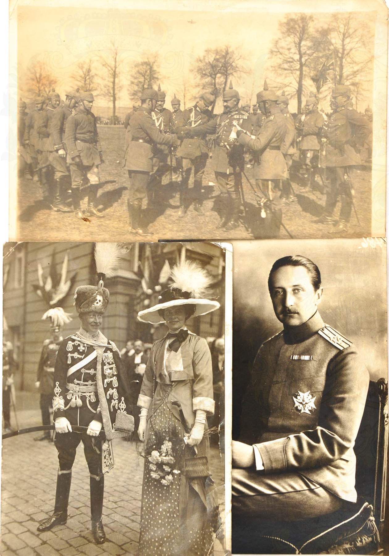 3 FOTOS, Kaiser Wilhelm II. m. Generalen u. Gefolge b. d. Verleihung v. EK II. a. d. Front,