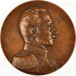 PORTRAITMEDAILLE WILHELM II., Bronze, vs. reliefiertes Brustportrait im Profil, in Feldmarschall-