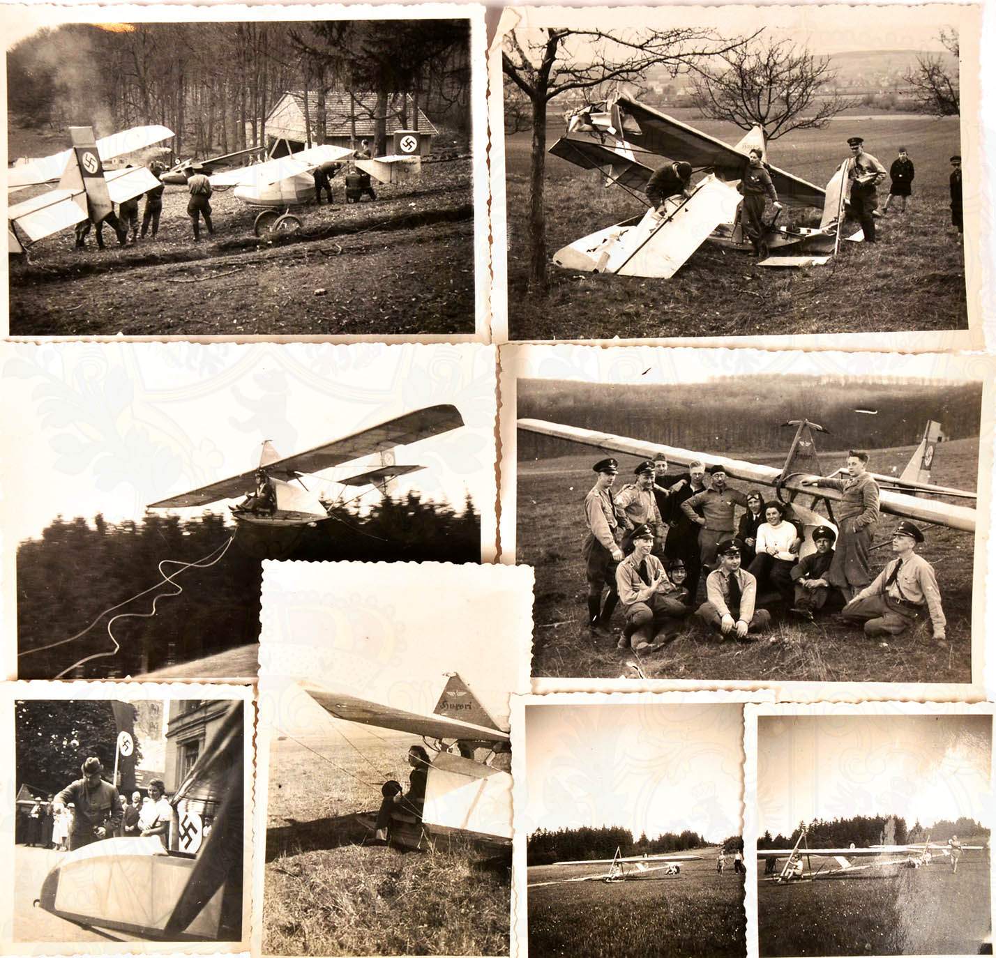 20 FOTOS SEGELFLUG, Einsätze u. Wettkämpfe m. div. Flugzeugen, um 1938 < 974026F, Zustand: I-/II, - Image 2 of 2