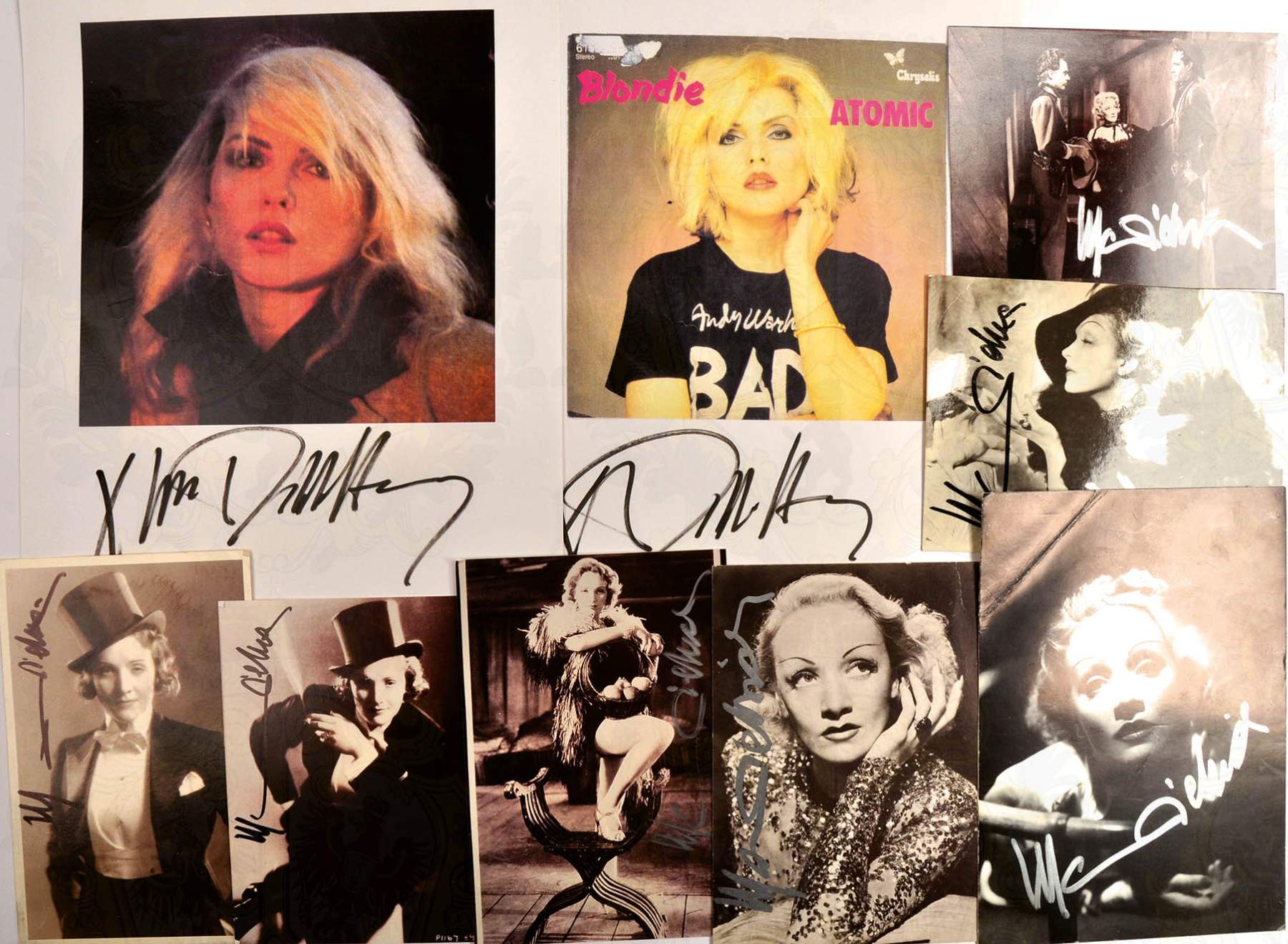 SAMMLUNG 52 FILMSTAR-AUTOGRAPHEN, davon 27 St. Marlene Dietrich, auf Fotos, Repro-AK, Druck- u.