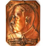 WANDRELIEF ADOLF HITLER, Zinnblech/bronziert, hohlgeprägt, Kopfportrait im Profil, m.