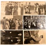 6 FOTO-AK, meist Momentaufnahmen Adolf Hitler, tls. m. Gefolge, 1x Rudolf Heß m. SA-Gruppenfhr.