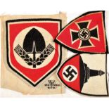 3 STOFFABZEICHEN, RAD-Sporthemd, Ärmelabz. Kyffhäuser- bzw. Reichs-Kriegerbund, maschinengewebt,