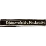 ÄRMELBAND "FELDMARSCHALL V. MACKENSEN", schwarzes Tuch, Schriftzug slb. Metallfaden-Stickerei,