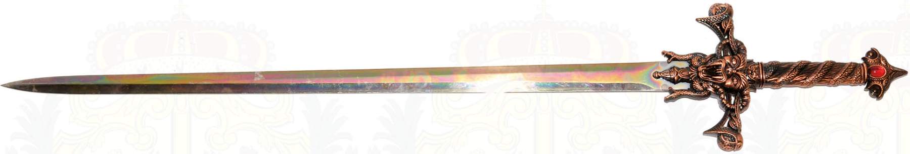 FANTASY-SCHWERT, 2-schneidige, polierte Stahlklinge, L. 79 cm, kupferfarb., plastisch verzierter