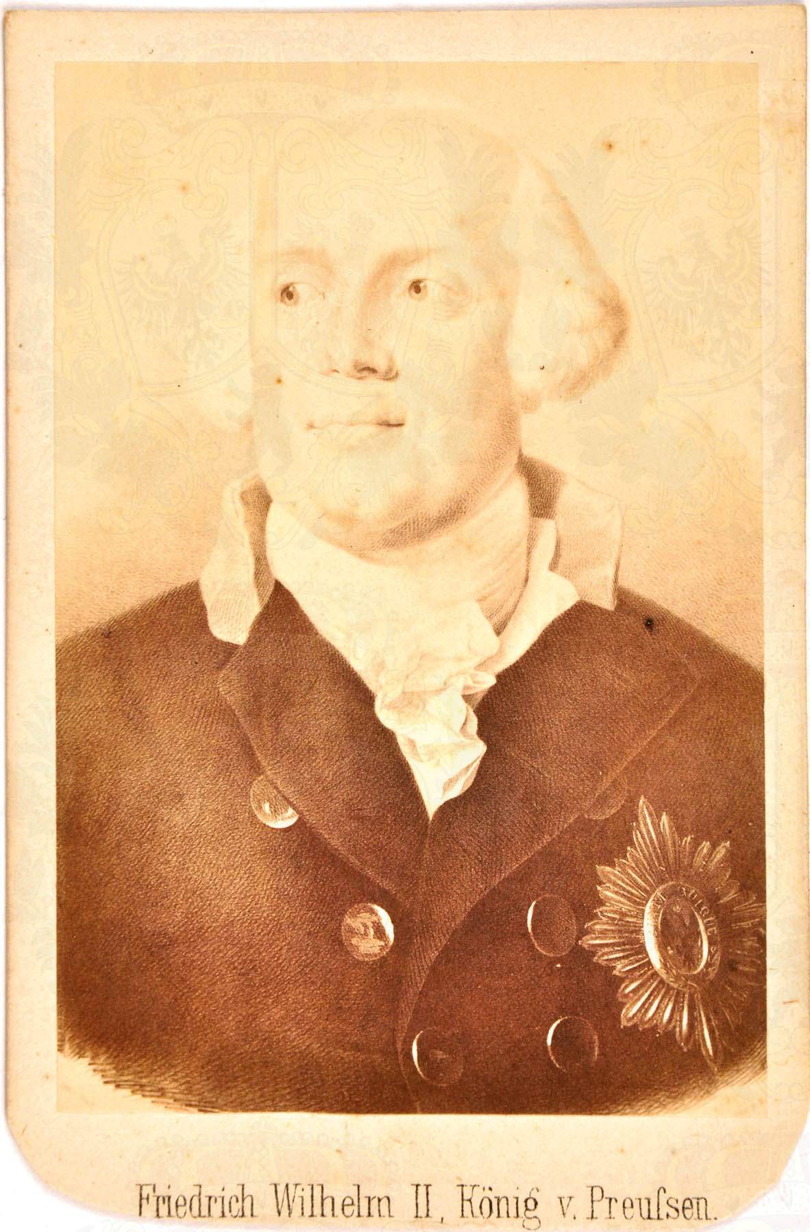 VISITFOTO KÖNIG FRIEDRICH WILHELM II., (1744-1797), "Der dicke Lüderjahn", Halbportrait m. Stern