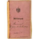 MILITÄRPAß EINES KANONIERS, d. 2. reitenden Bttr./1. Garde-Feldart.-Rgt., Eintritt 1912 b. FAR Nr.