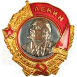 LENIN-ORDEN, 3. Typ, nach 1936, Trage-Stück, Bronze vergld./verslb., emaill., aufgel. Portrait, 3