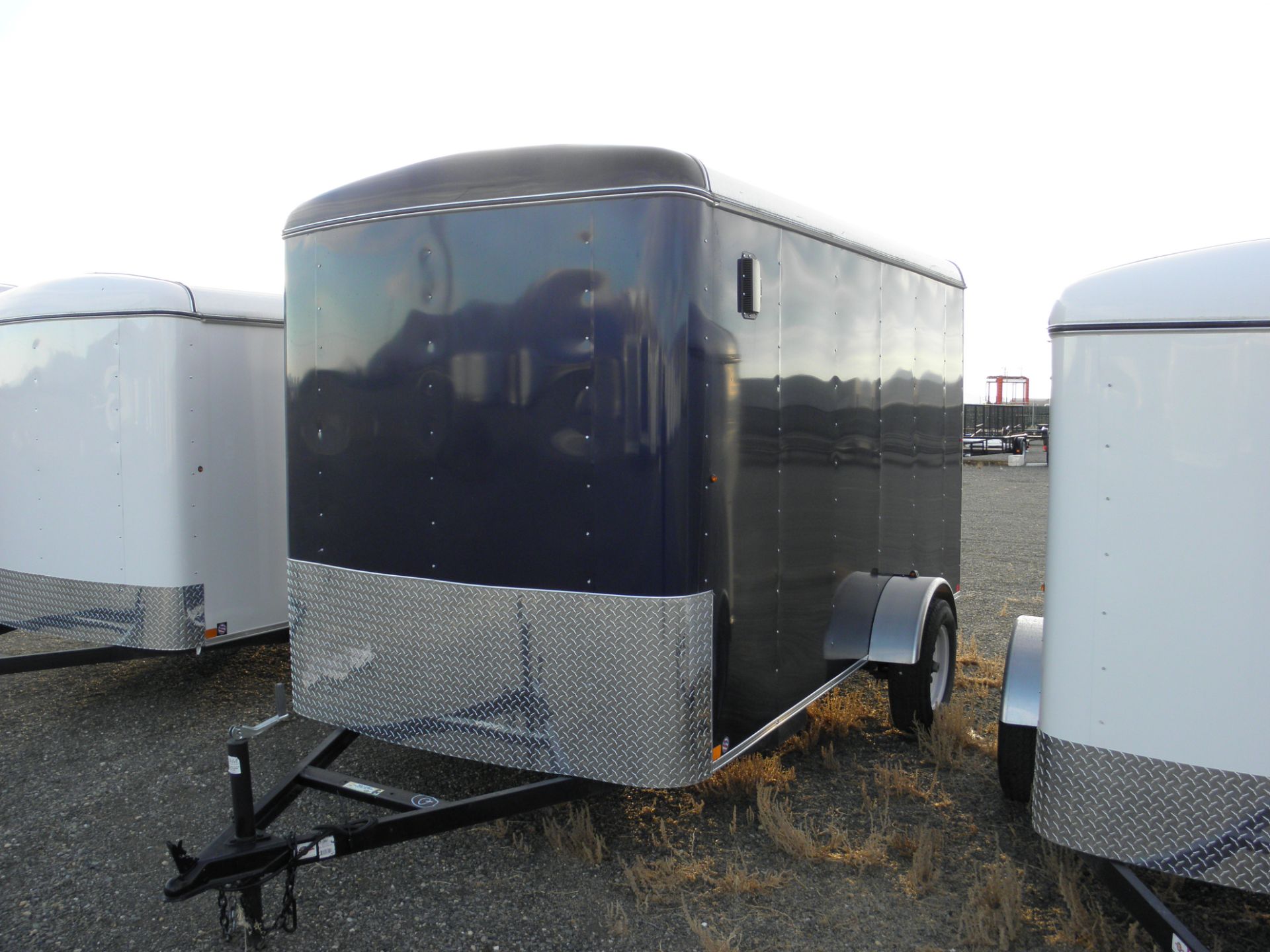 6' X 12' single axle enclosed cargo, fold down rear door, wood lined, blue 6 Â½' tall