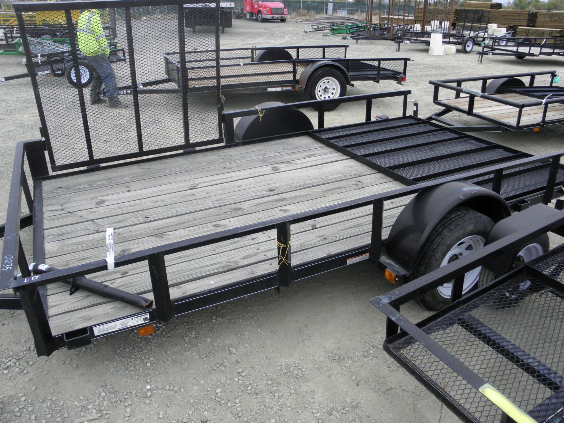 7' X 12' single axle flatbed w/rail sides, rear & side fold up ramps, used - Image 3 of 3