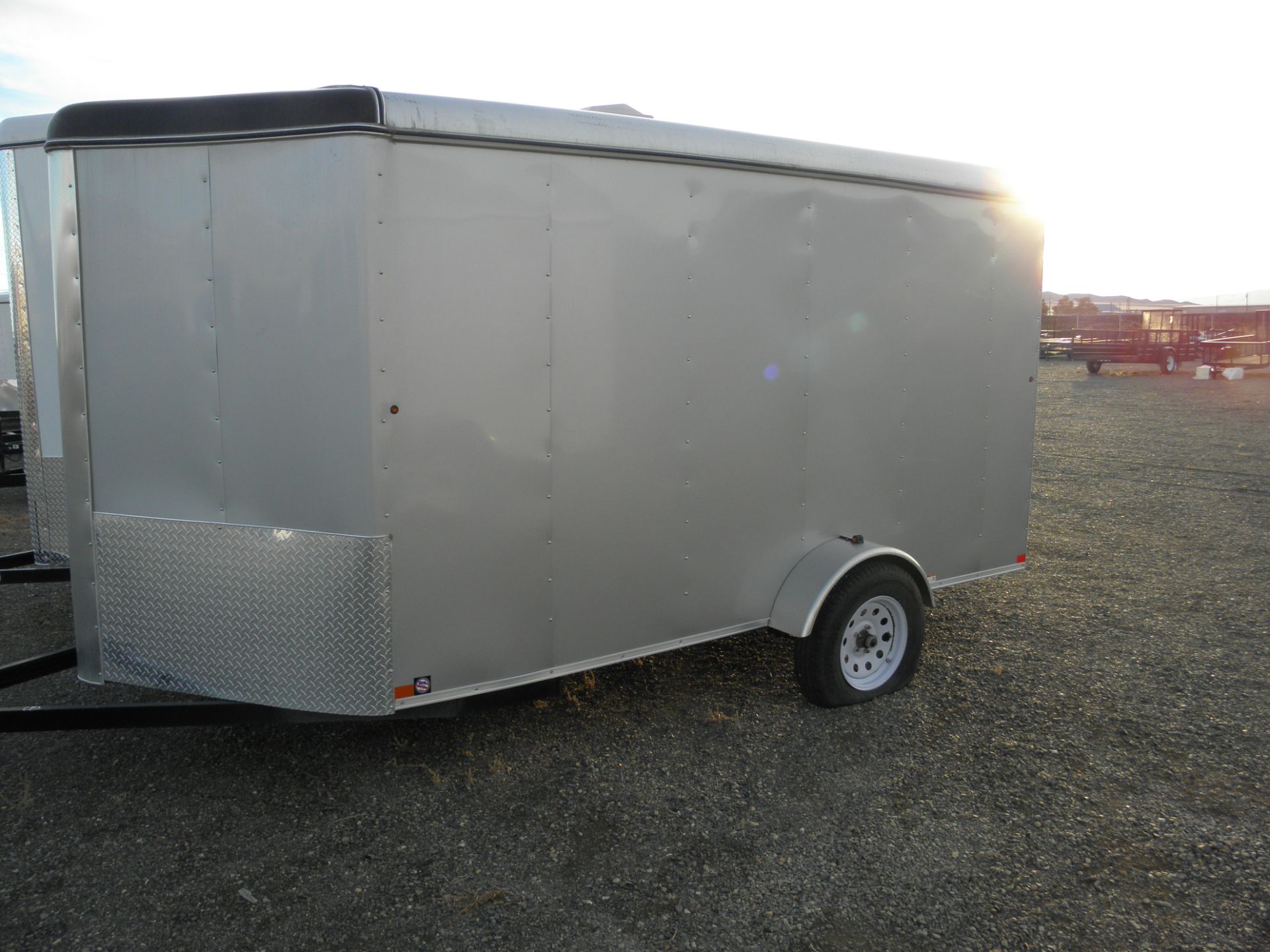 6' X 12' single axle enclosed cargo, fold down rear door, wood lined, V nose, silver - Image 2 of 3