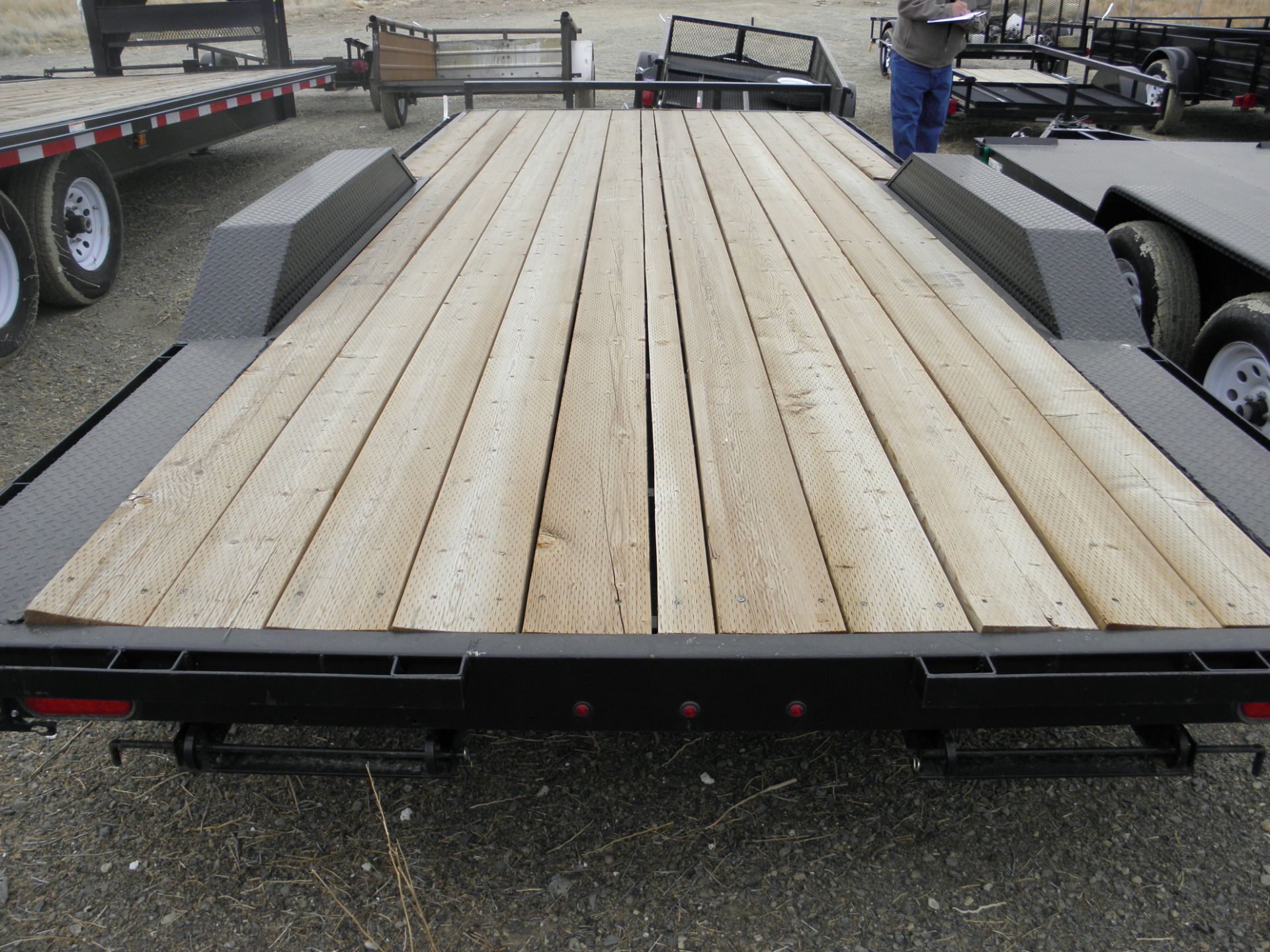 2015 8 Â½'  X 20' tandem axle flatbed, tongue pull, stake pockets - Image 2 of 3