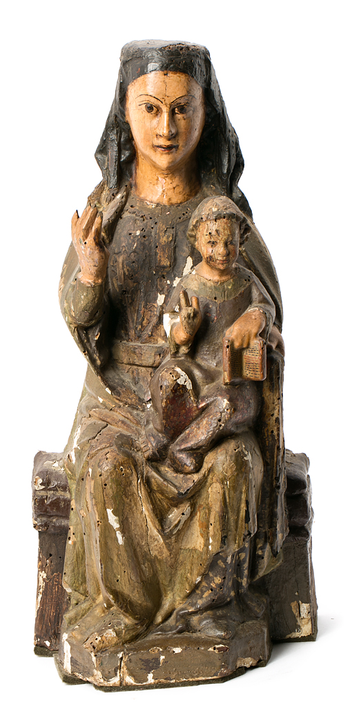 14th Century, probably Navarrese school The Virgin and Child Sculpture in carved and polychromed