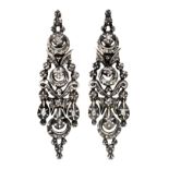 Catalan long silver earrings, 19th Century Silver and rose-cut diamonds, 0.45 cts. Gold clasp. 6,4