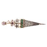 Umbrella-shaped brooch, late 19th Century 14 and 9K pink gold, rose - cut diamonds, 3.16 cts, carrée