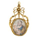 Rosary pendant, late 18th Century - early 19th Century Gold and central gouache miniature medallions