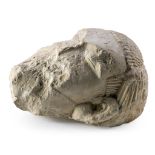 Attributed to the Catalan school, 14th Century Head Limestone sculpture Old inventory number