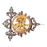 Mellerio jewellers, brooch badge, late 19th Century Gold, silver, old rose cut diamonds, 0.84 cts