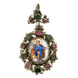 Pendant, probably late 18th Century Silver and enameled central medallion representing Saint