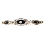 French onyx and diamond bracelet, circa 1930 Gold and platinum, 8/8 and old cut diamonds, 0.98