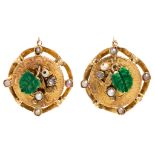 Alfonsino brooch and earring set, circa 1875 14K and 18K gold, enamel, table-cut diamonds, 0.04