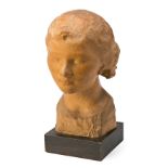 Enric Casanovas Barcelona 1882 - 1948 Young woman Terracotta bust with base in wood Signed 38x21,
