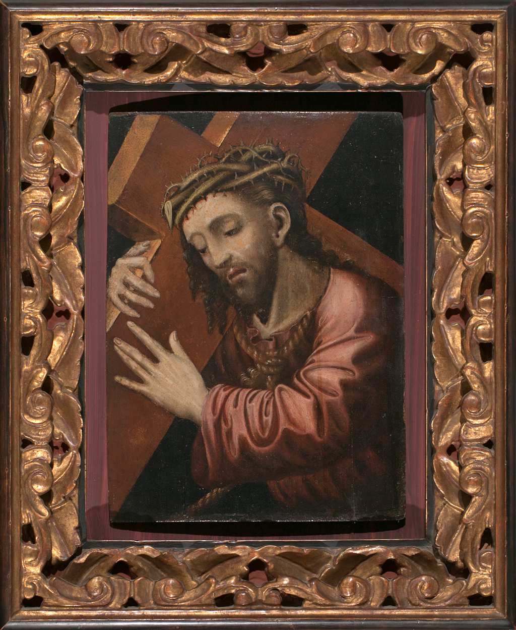 Spanish school, 16th Century. Follower of Luis Morales Christ carrying the Cross Oil on panel 43,