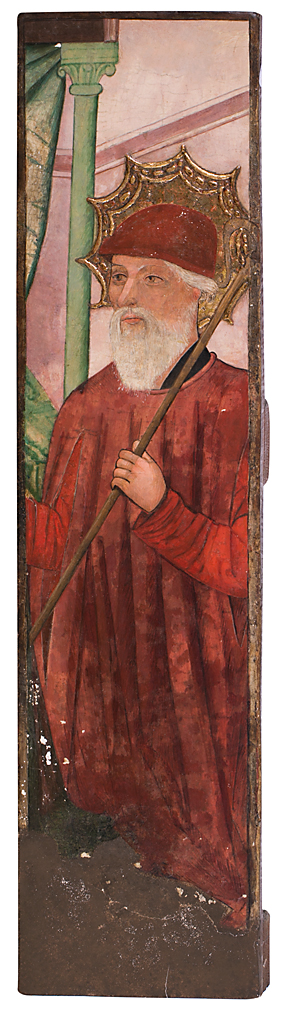 Attributed to the Aragonese school, late 15th Century Saint Oil and gold leaf on panel 84x21 cm