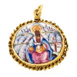 Rosary pendant, probably late 17th Century Gold and an enameled central medallion representing the