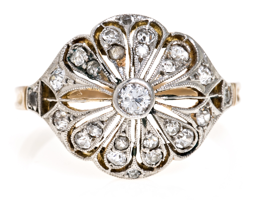 A Belle Epoque diamond ring, circa 1910 Gold and platinum and 16/16 and 8/8 cut diamonds, 0.50