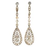 Belle Epoque diamond earrings, circa 1910 Gold and platinum, rose and brilliant-cut diamonds, 1,26