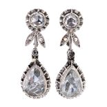 Diamond long earrings Platinum and rose-cut diamonds, 2.45 cts. 3,2 cm. 9,9 gr
